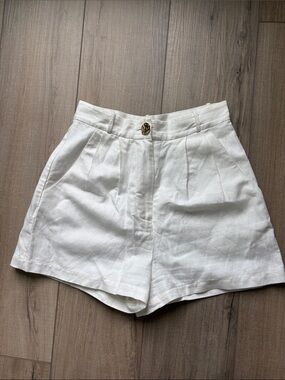 Amanda Uprichard White High-Waist Linen Pleated Women's Shorts